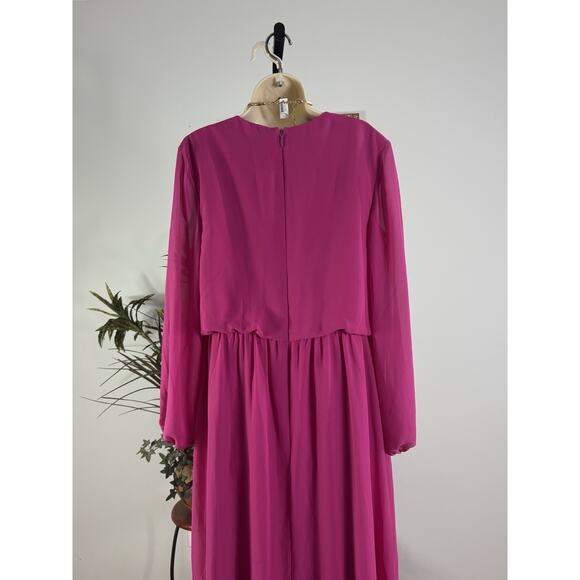 JJ’S House Woman Dress 14 Long Sleeve Lined Rushed V-Neck Fuchsia Bridesmaids - Picture 5 of 12